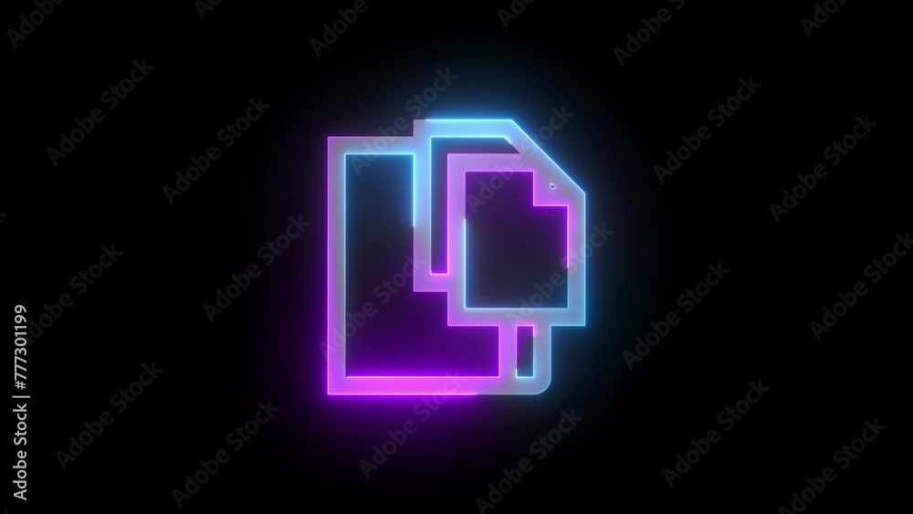 Neon copy icon cyan purple color glowing animated black background Neon copy icon cyan purple color glowing animated black background