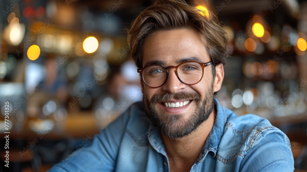 A man with a beard and glasses smiling A man with a beard and glasses smiling