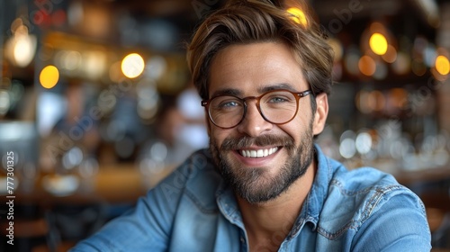 A man with a beard and glasses smiling photo