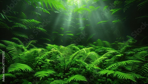 Lush green forest with abundant plant species