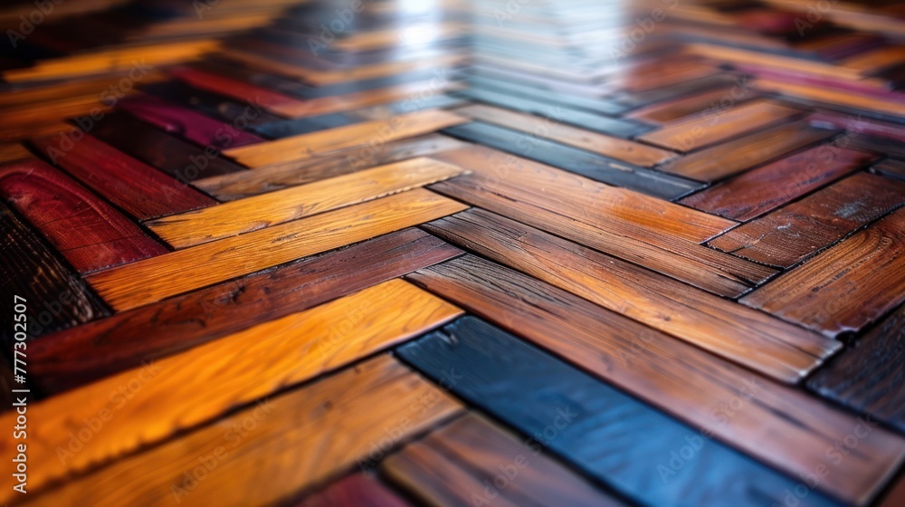 Different colored wooden floor in close-up view