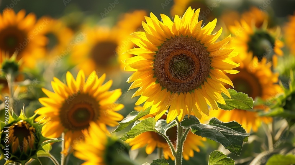 Sunflower Field, Bright sunflowers turning towards the sun, summer background