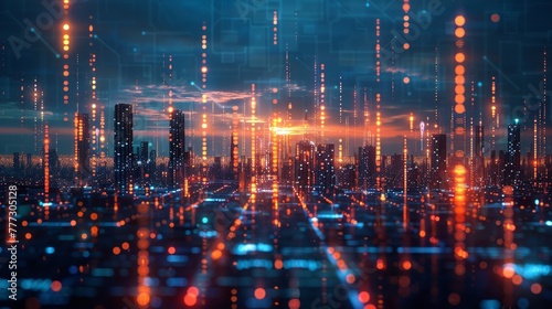 A futuristic cityscape with innovative insurance solutions