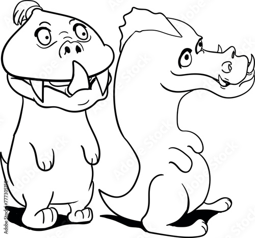 Two fanged plump crocodiles or dragons. Mayby are they lizards.