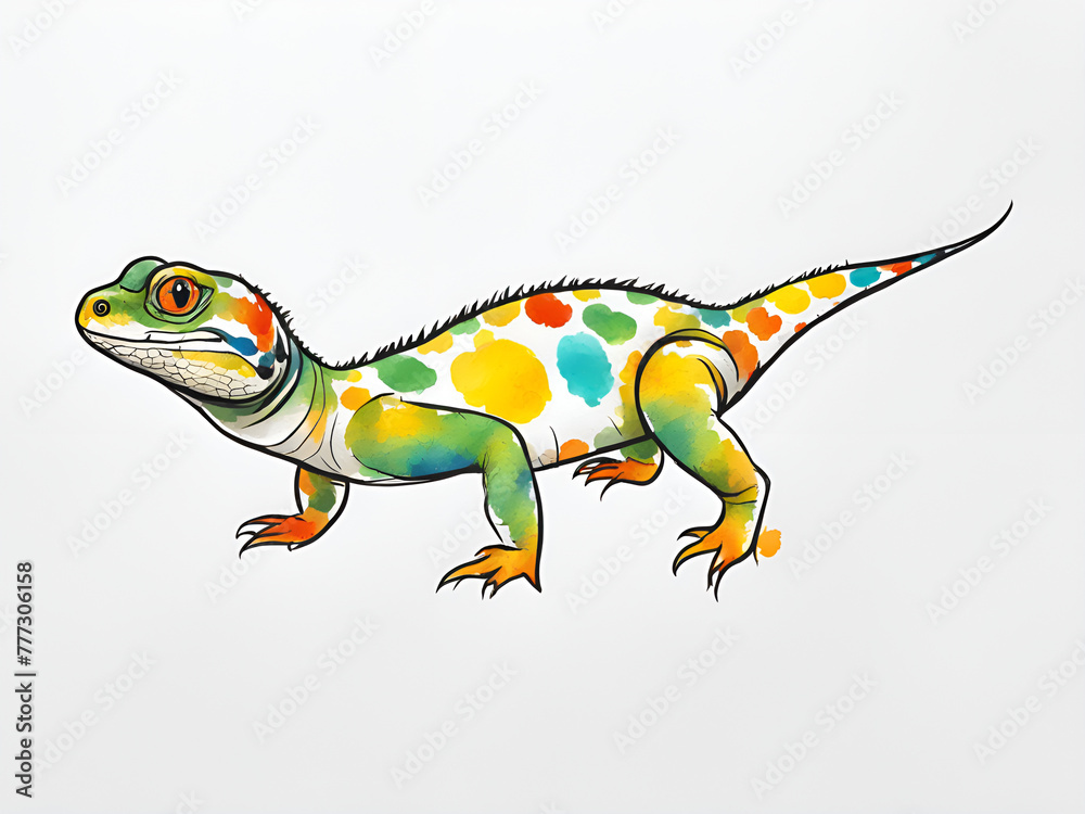 Obraz premium Painting renderings of colorful reptiles, lizards, and chameleons, as well as illustrations and picture books