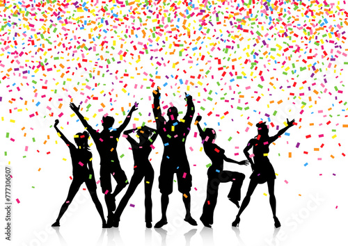 silhouettes of party people on a confetti background 