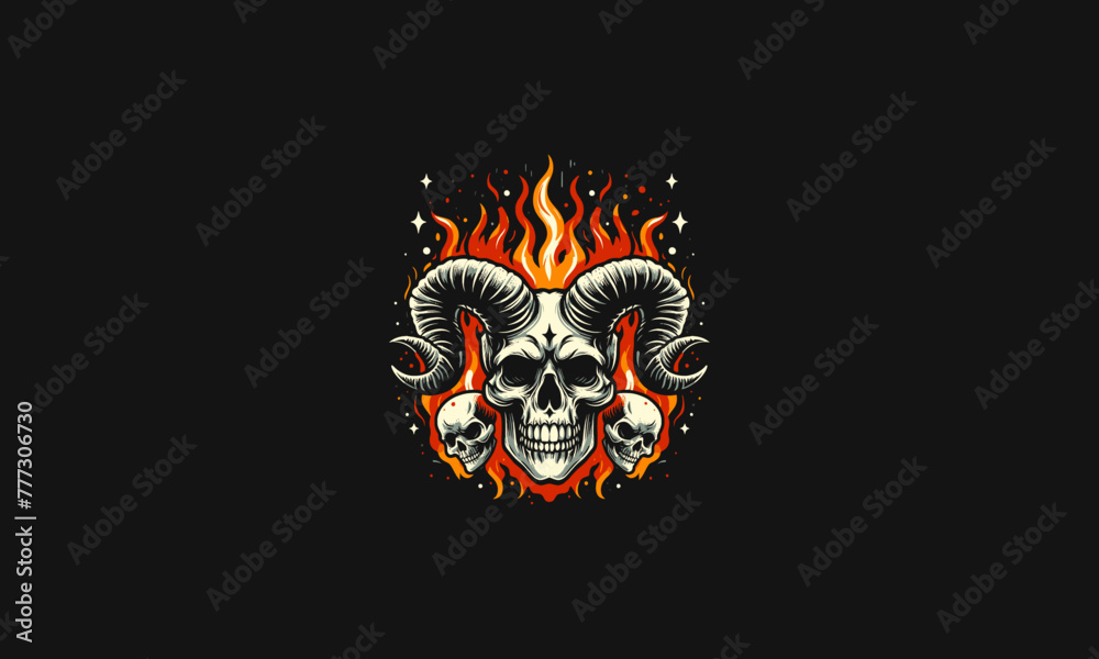 head skull with horn and flames vector artwork design