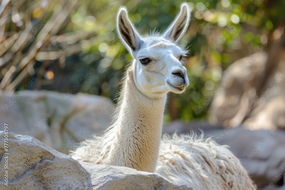 Portrait of a White Llama: Mammal with Fluffy Fur in Nature. Perfect for Farm, Zoo or Argentine-Themed Designs