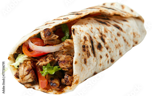 Middle Eastern Chicken Shawarma Wrap On Transparent Background.