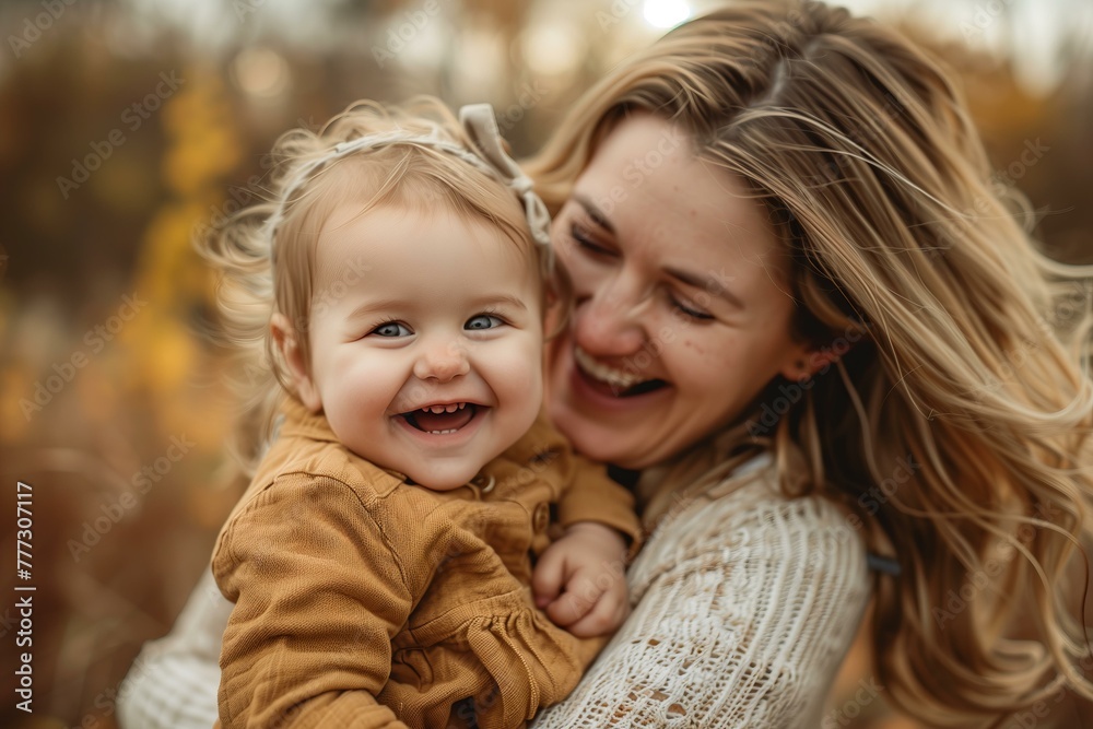 close up portrait mother holding a toddler, both laughing, casual clothes, candid, Mother's Day close up portrait mother holding a toddler, both laughing, casual clothes, candid, Mother's Day