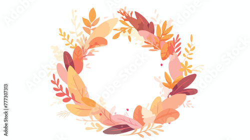 Autumn design. Wreath of colorful leaves. 2d flat c