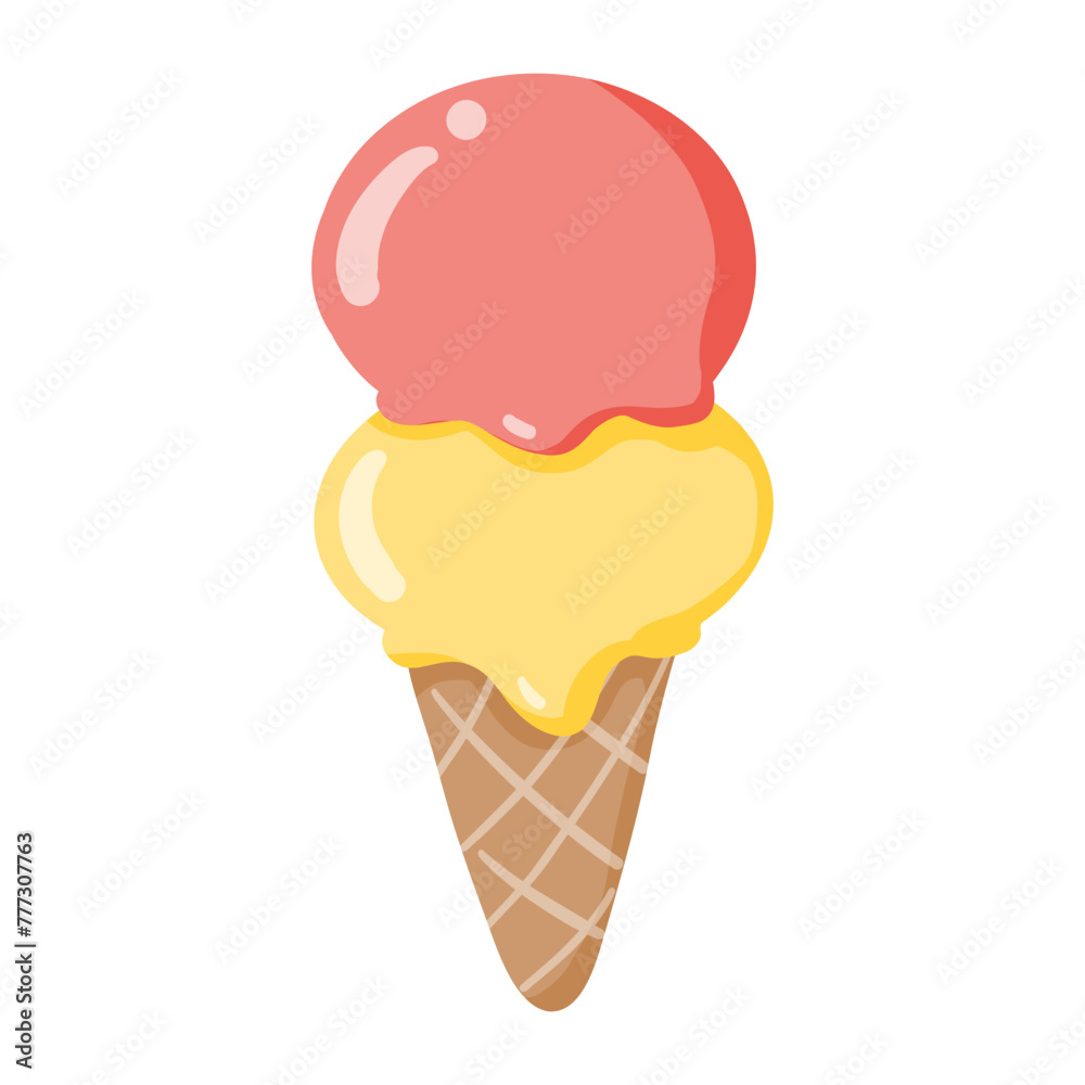 Vector illustration of ice cream on waffle cone Vector illustration of ice cream on waffle cone