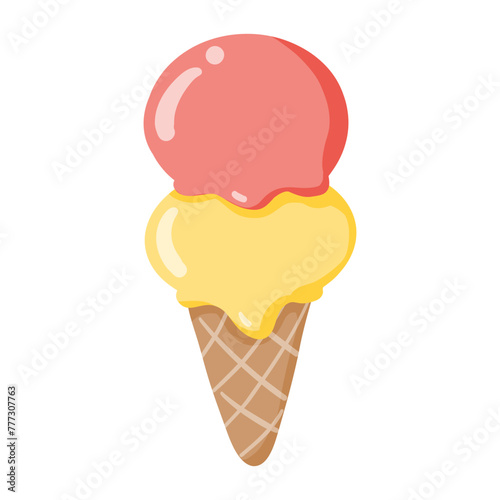 Vector illustration of ice cream on waffle cone