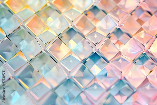 Geometric Mosaic Pattern. Design composed of geometrical shapes such as diamonds, hexagons and parallelograms. Pastel pearl colors, summer tones. Abstract technology multicolored seamless background.