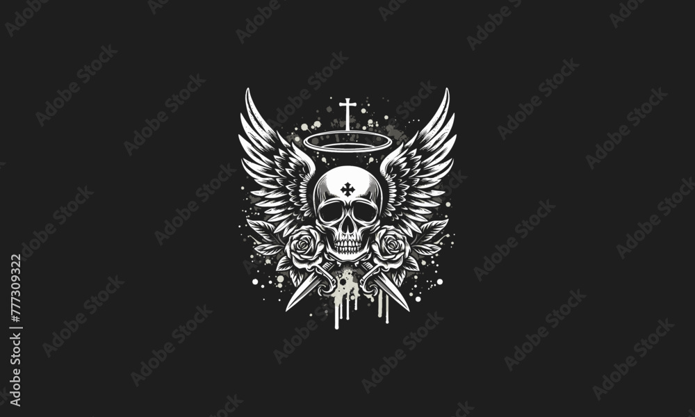 head skull with wings vector illustration artwork design