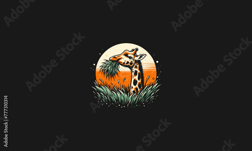 giraffe eat grass vector artwork design