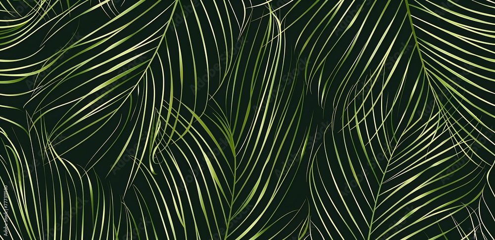 A seamless pattern of simple, elegant green lines on a dark background, forming an abstract leaf or palm tree design