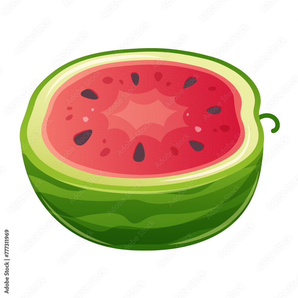 Half of cut watermelon on white background. Vector cartoon design element of watermelon flavor, summer Half of cut watermelon on white background. Vector cartoon design element of watermelon flavor, summer