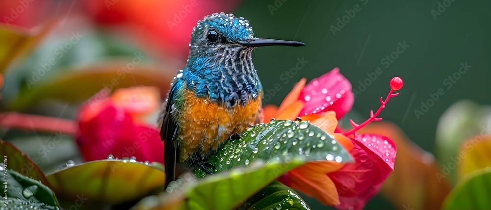 Fototapeta premium Vibrant Costa Rican Hummingbird. Concept Wildlife Photography, Costa Rica, Nature Photography, Tropical Birds, Vibrant Color Palette