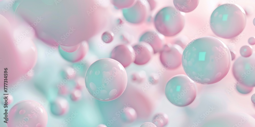 Abstract background, with 3D blue, turquoise and pink spheres, balls on pink background, background for gender party, Tranquility, harmony of inner state, visual pleasure - obrazy, fototapety, plakaty 