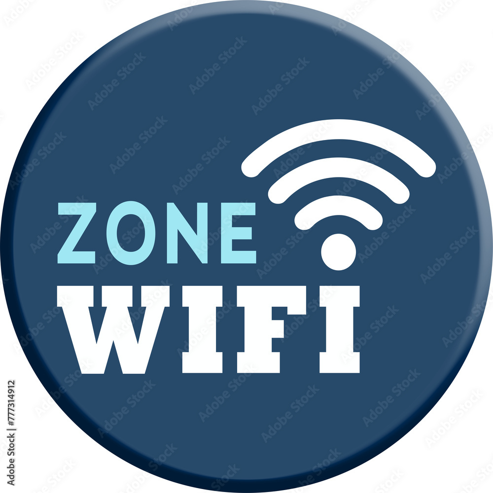Bouton / icone en 3D indiquant une zone desservie par le WIFI. Wi-fi zone. Haute résolution Bouton / icone en 3D indiquant une zone desservie par le WIFI. Wi-fi zone. Haute résolution
