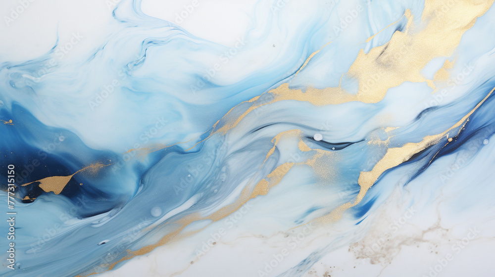 Naklejka premium Modern stylish texture blue white gold waves background, marble texture