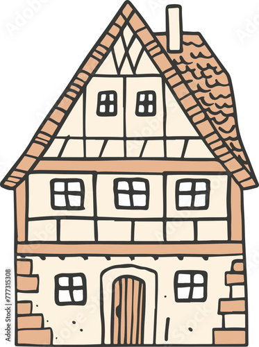 A quaint illustration of a traditional European half-timbered house, perfect for cultural history, architecture, and travel themes.