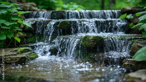 Waterfalls  Photograph cascading waterfalls in lush green surroundings. 