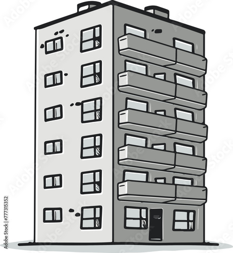 A detailed illustration of an apartment building, perfect for urban development content and architectural studies.