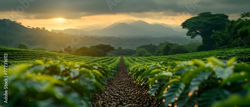 Exploring a Costa Rican Coffee Farm: Lush Greenery and Rows of Coffee Plants. Concept Costa Rica, Coffee Farm, Greenery, Coffee Plants, Exploration photo
