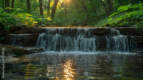 Waterfalls: Photograph cascading waterfalls in lush green surroundings. 