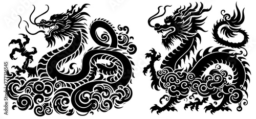 chinese dragon  decorative vector illustration  black silhouette svg  laser cutting cnc engraving