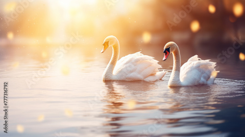 swans swimming on background