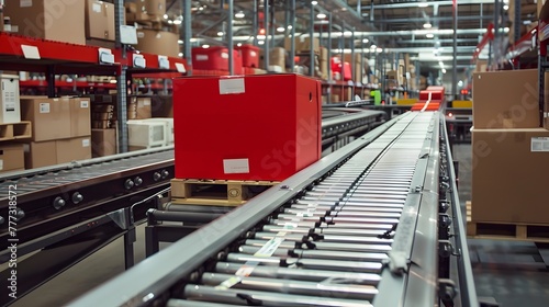 High Tech Logistics Center Automated Conveyor Belt Preparing Retail Parcels for Shipping Generative ai