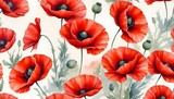 red poppy flowers on a light pastel background, watercolor style, concept of beautiful drawing with watercolor paints on canvas
