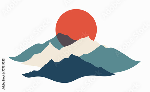 Stylized illustration of mountains with sun