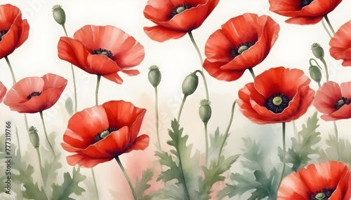 red poppy flowers on a light pastel background  watercolor style  concept of beautiful drawing with watercolor paints on canvas 