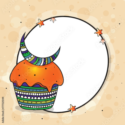 Sweet Cupcake for Islamic Festivals celebration. Sweet Cupcake with moon, Elegant Greeting Card design with space for your text, Concept for Islamic Festivals celebration. photo