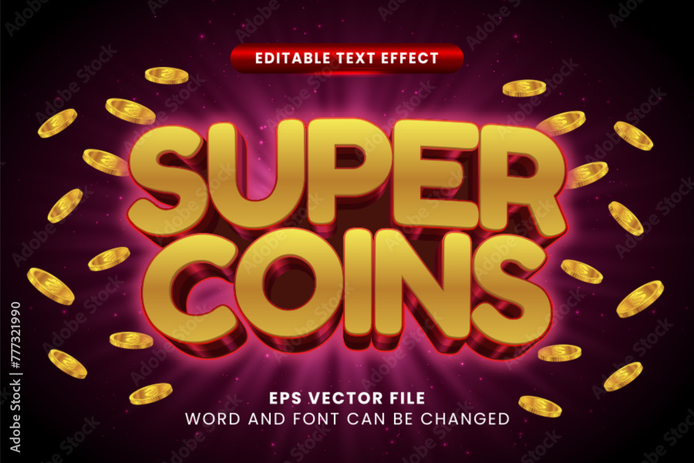 Fototapeta premium Super coin money 3d editable vector text effect