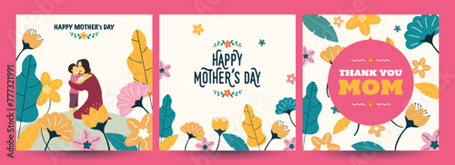 Set of Happy Mother's Day greeting card design in various style.