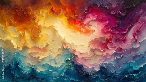 Whirlwind of colors and textures converge in a surreal oil paint masterpiece.