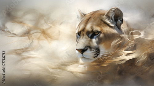 A powerful cougar emerges majestically from billowing smoke  its intense gaze cutting through the mysterious haze. A stunning fusion of wilderness and intrigue.