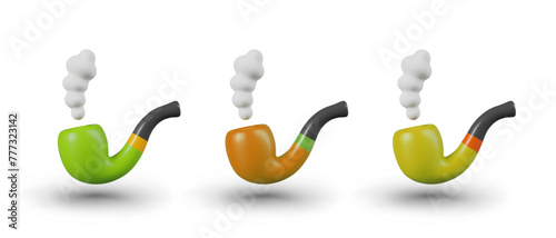 Set of different colored pipes. Smoking accessory. Realistic illustration