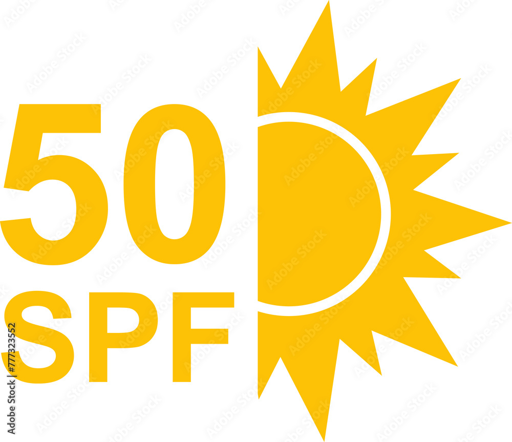 SPF 50 icon. Sun protection for skin. UVA UVB sunscreen protection. SPF icon for or skin cosmetics packaging.