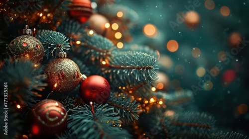 festive Christmas tree adorned with baubles  tinsel  and twinkling lights