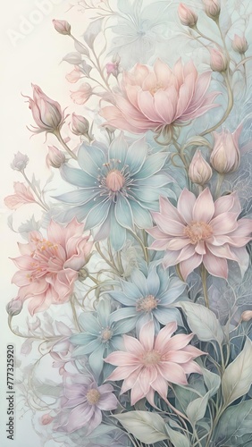 enchanting array of pastel flowers, each piece a serene celebration of nature's delicate beauty