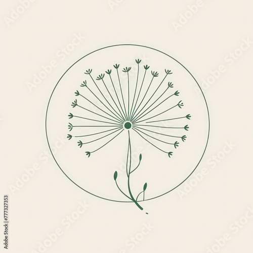 Non-symmetrical dandelion logo, AI generative. Minimalist design inspired by Rams.