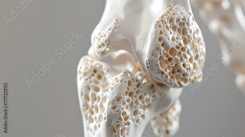 Detailed 3D rendering of the human femur, highlighting bone density and structure