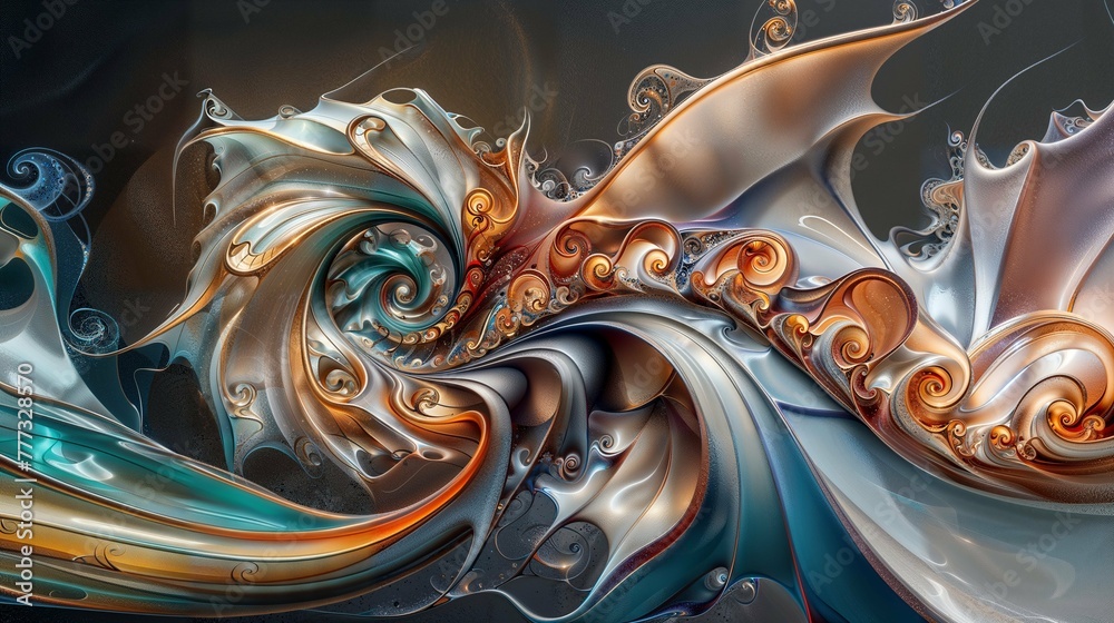 Metallic Elegance of Swirling Abstract Baroque Whorls