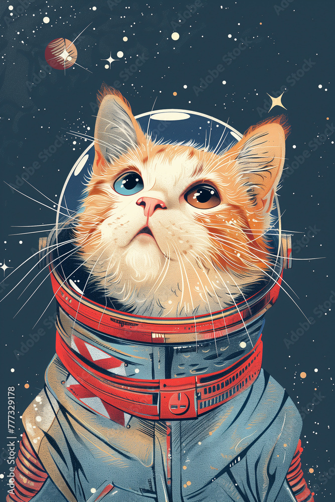 illustration of cat in astronaut suit in a space illustration of cat in astronaut suit in a space
